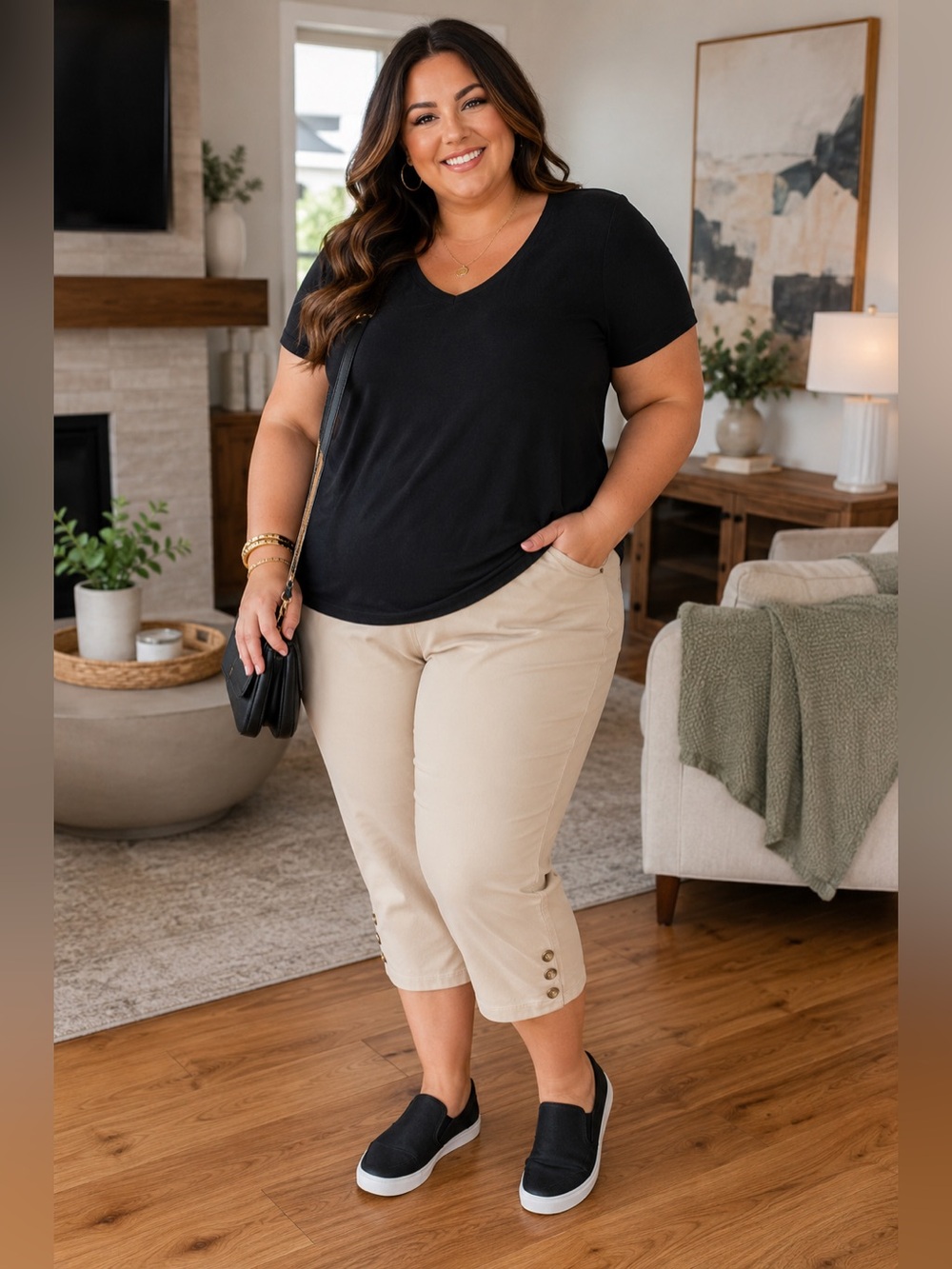 Rafaella Plus Size Tan Cropped Button-Hem Capris Size 20W